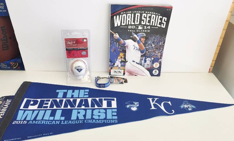lot 1059 image: Awesome Kansas City Royals Lot World Series Champ Bracelet, Pennant, American League Champ Baseball 2014 WS Program