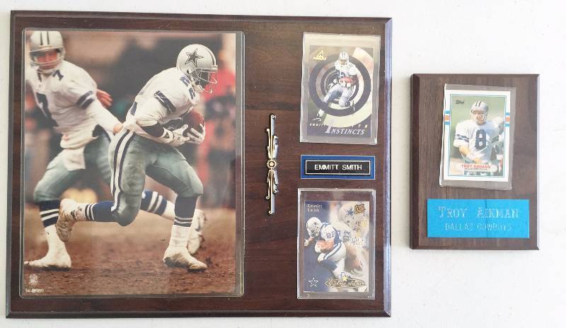 lot 1068 image: Emmitt Smith Card & Photo Plaque Measures 12 x 15 12  Troy AikmanRookie Card Plaque