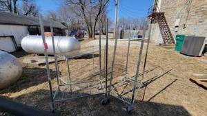 lot 9506 image: 2-Tier Stainless Steel Shelf and (2) Metal Shelves W Wheels