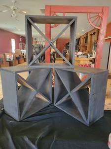 lot 9544 image: Set of 3 Cross Black Wooden Shelf
