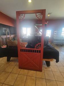 lot 9545 image: Red Farmhouse Sceen Door Frame