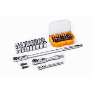 lot 50962 image: GEARWRENCH 14 in. Drive 6-Point SAEMetric Slim Flex-Head Ratchet and Socket Mechanics Tool Set