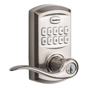 lot 50999 image: Kwikset 917 SmartCode Electronic Residential Lever in Satin Nickel