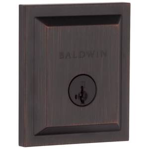 lot 51008 image: Baldwin 380 Square Low Profile Single Cylinder Deadbolt Featuring SmartKey in Venetian Bronze