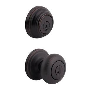 lot 51028 image: Kwikset 991 Juno Keyed Door Knob and Sgl Cyl Deadbolt Combo Pack in Venetian Bronze