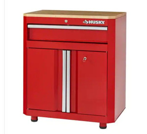 lot 51117 image: Husky 23-Gauge Steel 1-Drawer 2-Door Garage Base Cabinet,Red