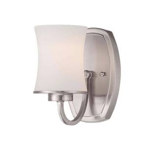 lot 51134 image: Hampton Bay Chaplinne 1-Light Satin Nickel Sconce with Frosted White Shade