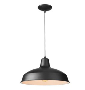 lot 51146 image: Hampton Bay 1-Light Black Warehouse Pendant Hanging Light with Metal Shade