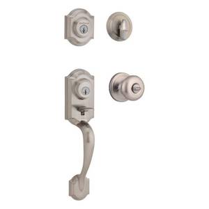 lot 51165 image: Kwikset Satin Nickel Montara Two-Point Locking Single Cylinder Handleset With Juno Knob