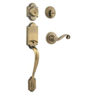 lot 51166 image: Kwikset Arlington Single Cylinder Handleset with Lido Lever in Antique Brass
