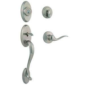 lot 51218 image: Kwikset Shelburne Single Cylinder Handleset with Tustin Door Lever in Satin Nickel