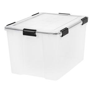 lot 51230 image: IRIS USA, 74 Qt. Weathertight Clear Plastic Storage Box, 3 Pack