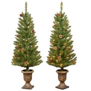 lot 51291 image: Home Accents Holiday 4 ft Montclair Spruce Pre-Lit Potted Artificial Christmas Tree