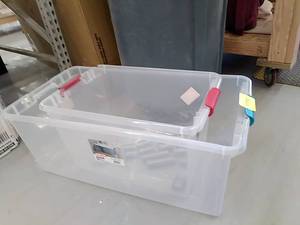 lot 51382 image: Sterilite 64 Quart & 106 Quart totes  fencing staples