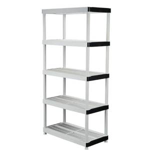 lot 51386 image: Gray 5-Tier Plastic Garage Storage Shelving Unit