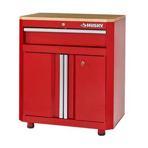 lot 51396 image: Husky 23-Gauge Steel 1-Drawer 2-Door Garage Base Cabinet, Red