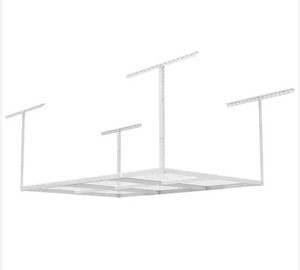 lot 51397 image: 2 - Fleximounts White Adjustable Height Steel Overhead Garage Storage Rack