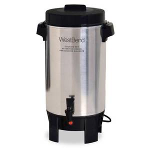 lot 11143 image: West Bend 58002 Highly Polished Aluminum Commercial Coffee Urn 42 Cup, Silver