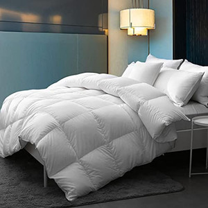lot 11164 image: DWR Feathers Down Comforter King, Ultra-Soft Pima Cotton Quilted, Fluffy All Season Warmth, 750 Fill-Power Luxury Hotel Bedding, Goose Down Comforter Duvet Insert with Ties106x90 Inches, White