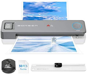 lot 11174 image: Laminator Machine with Laminating Sheets 50 Pouches, BONSEN 13 Inch Laminator, 4-in-1 Thermal Laminator with Paper Trimmer and Corner Rounder, A3 Hot Cold Laminating Machine for Home School Office Use AmazonsChoicefor laminator machine 11x17