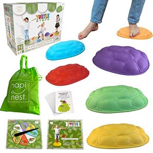 lot 16365 image: Hapinest Turtle Steps Balance Stepping Stones Obstacle Course Coordination Game for Kids - Indoor or Outdoor Play Equipment Toys Toddler Ages 3 Years and Up