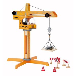 lot 16374 image: Hape Playscapes Toddler Kids Wooden Toy Construction Site Crane Lift Play Set