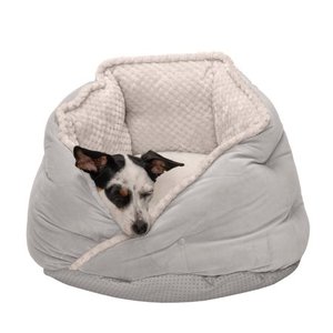 lot 19993 image: FurHaven Pet Dog Bed Minky Faux Fur & Velvet Hug Bed for Dogs & Cats, Silver Gray, SmallToyTeacup