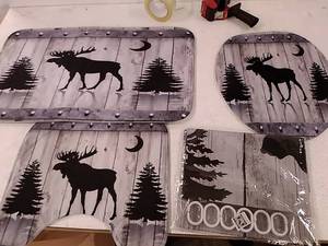 lot 43104 image: deer print bathroom set gray and black 5 piece