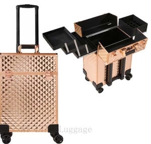 lot 48047 image: Rose gold trolley cosmetic case,profession makeup suitcase