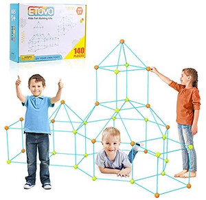 lot 48048 image: ETOVO Kids Fort Building Kit 140 Pieces Ultimate Construction Fort Builder Kits Gift STME Toys for 5-12 Year Old Boys Girls DIY Build Castles Tunnels Play Tent Rocket Airplane Tower Indoor & Outdoor