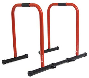 lot 48057 image: ProsourceFit Dip Stand Station, Heavy Duty Adjustable Height Upper Body Equipment for Home Gym for Tricep Dips, Pull-Ups, Push-Ups, L-Sits