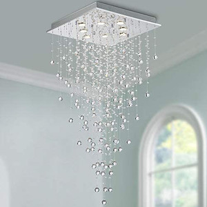 lot 48061 image: Bestier Modern Crystal Square Raindrop Chandelier Lighting Flush Mount LED Ceiling Light Fixture Pendant Lamp for Dining Room Bathroom Bedroom Livingroom 8 GU10 Bulbs Required 22 in Wide 47 inch High