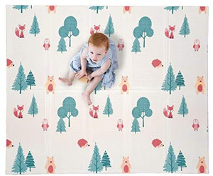 lot 48071 image: JumpOff Jo � Large Waterproof Foam Padded Play Mat for Infants, Babies, Toddlers, 8 Months, for Play & Tummy Time, Foldable, 70 in x 59 in, Double-Sided Design Woodland Rainbow