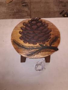 lot 50268 image: Sea Island Imports Pinecone Design Hand Carved Acacia Hardwood Decorative Short Stool