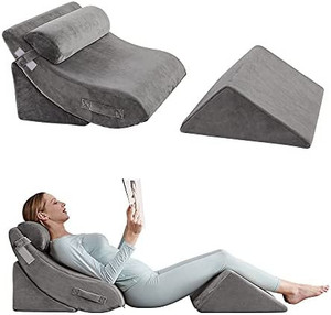 lot 50269 image: 4PCS Axelrod Orthopedic Bed Wedge Pillow Set, Post Surgery Foam for Back, Neck and Leg Pain Relief Comfortable & Adjustable Ortho Pillows- Anti Snoring, Heartburn, Acid Reflux & GERD Sleeping Grey