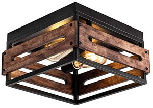 lot 99403 image: MAYNA Farmhouse Ceiling Light 2 Lights Industrial Ceiling Light Farmhouse Light Fixtures Ceiling Vintage Rustic Lights Metal and Wood Square Lighting Fixture for Hallway Living Room Farmhouse Lighting