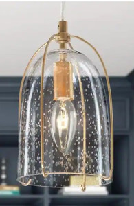 lot 51417 image: Modern Gold Bell Mini Pendant Light 1-Light Island Bathroom Ceiling Light with Seeded Glass Shade