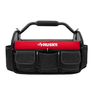 lot 51426 image: Husky 17 in. 18 Pocket Open Top Tool Bag, RedBlack