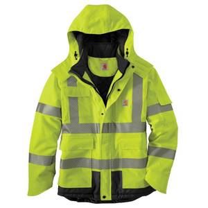 lot 51524 image: Carhartt Mens 2X-Large Brite Lime Polyester HV WP Class 3-Insulated Sherwood Rain Jacket