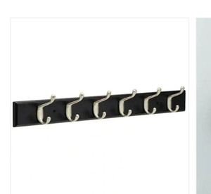 lot 51554 image: Franklin Brass 26.51 in. Black and Satin Nickel Heavy-Duty Coat and Hat Hook Rack
