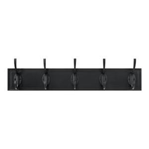 lot 51560 image: Home Decorators Collection Snap Install 27 in. Black Hook Rack with 5 Matte Black Hooks