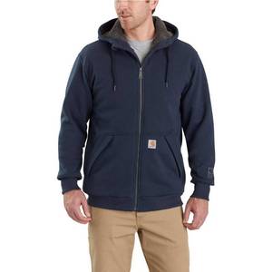 lot 51572 image: Carhartt Mens Medium Navy Rain Defender Rockland Sherpa-Lined Hooded Sweatshirt