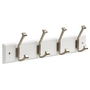 lot 51592 image: Home Decorators Collection 18 in. White and Satin Nickel Beveled Square Hook Rack, White  Satin Nickel
