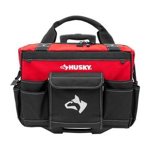 lot 51606 image: Husky 18 in. 18 Pocket Rolling Tool Bag, RedBlack
