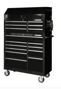 lot 51608 image: Husky 41 in. x 24.5 in D 16-Drawer Gloss Black Tool Chest and Cabinet Combo