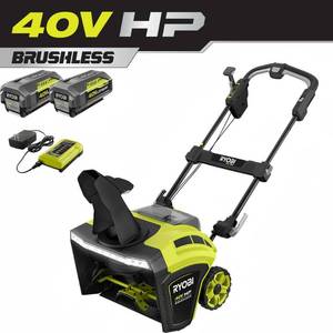 lot 51610 image: RYOBI 40V HP Brushless 21 in. Cordless Single Stage Snow Thrower with (2) 5.0 Ah Batteries