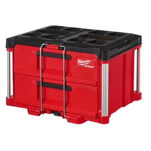lot 51650 image: 2 -Milwaukee PACKOUT 22 in.2-Drawer Tool Box with Metal Reinforced Corners, Red ,Stacked together