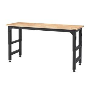 lot 51658 image: Husky 6 ft. Adjustable Height Solid Wood Top Workbench in Black with LINE-X Coating for Pro Duty Welded Steel Storage System