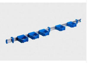 lot 51714 image: TOOLFLEX 37 in. Universal Garage Storage Rail System with 5 Blue One-Size-Fits-All Holders