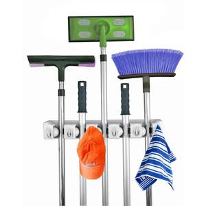 lot 51778 image: Mop and Broom Holder, 5 position with 6 hooks garage storage Holds up to 11 Tools